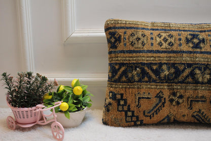 Handmade Kilim Lumbar Pillow Cover: Upcycled Rug Pillow, 12x20 inch