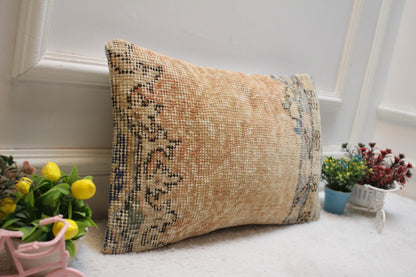 Orange Anatolian Pillow Cover: Vintage Wool Kilim Lumbar (12x20 in)