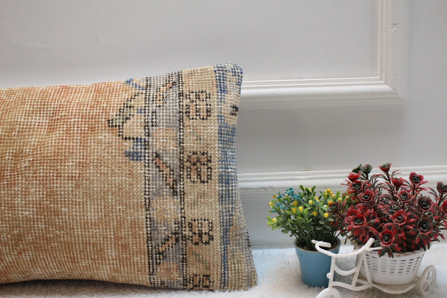Orange Anatolian Pillow Cover: Vintage Wool Kilim Lumbar (12x20 in)