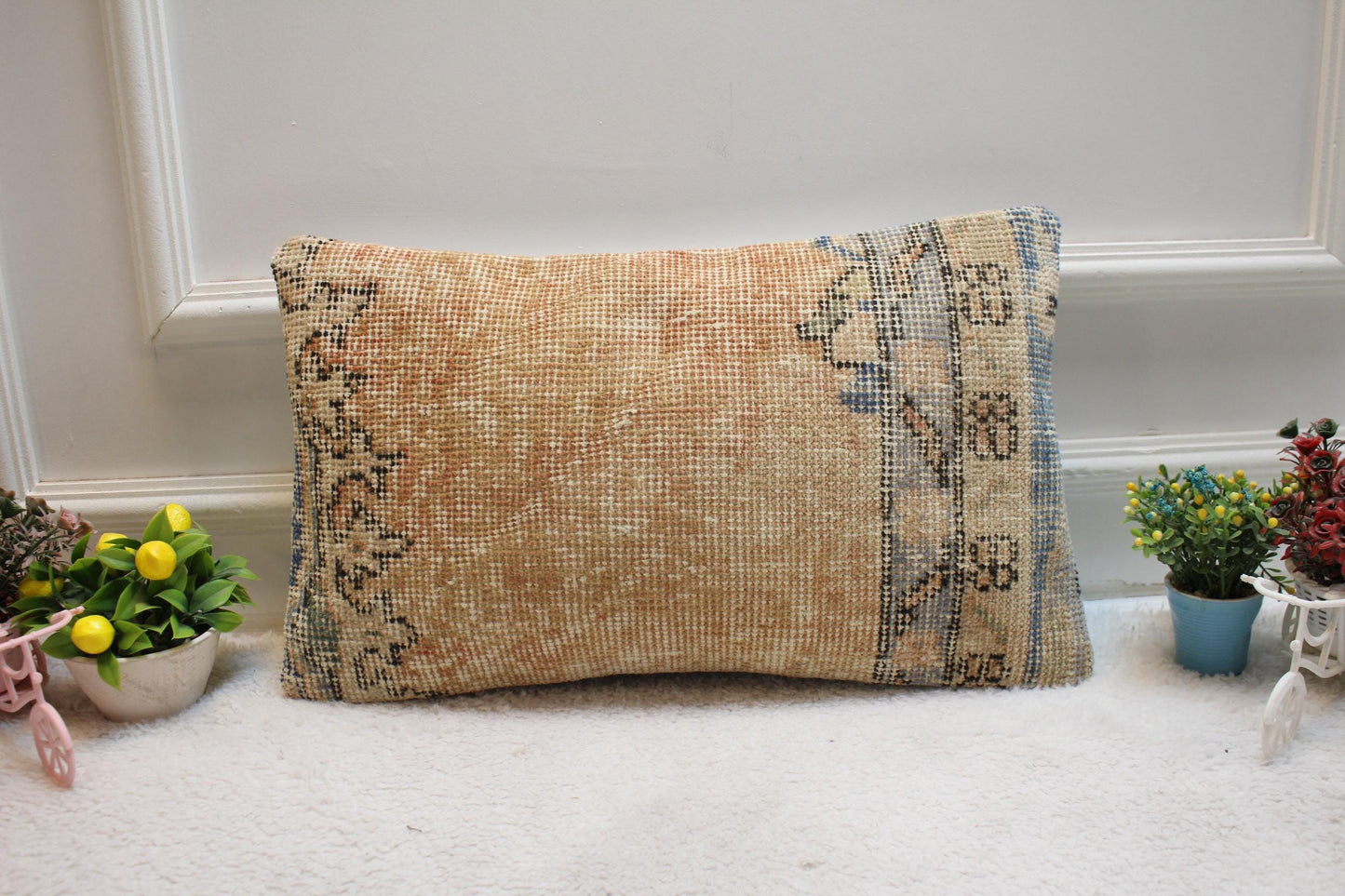 Orange Anatolian Pillow Cover: Vintage Wool Kilim Lumbar (12x20 in)