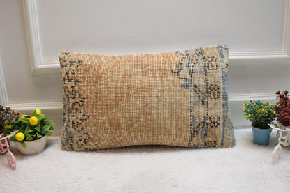 Orange Anatolian Pillow Cover: Vintage Wool Kilim Lumbar (12x20 in)