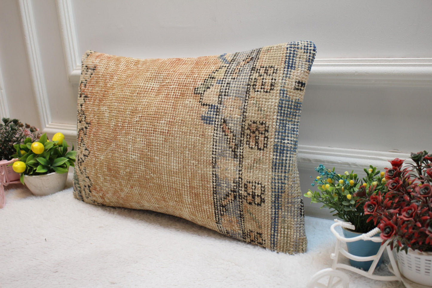 Orange Anatolian Pillow Cover: Vintage Wool Kilim Lumbar (12x20 in)