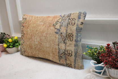 Orange Anatolian Pillow Cover: Vintage Wool Kilim Lumbar (12x20 in)