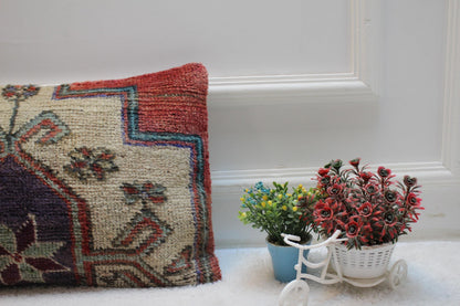 Handmade Kilim Lumbar Pillow Cover: Boho Bedroom Decor (12x20 inc)