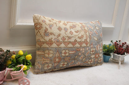Floral Kilim Lumbar Pillow Cover: Vintage Turkish Rug, 12x20