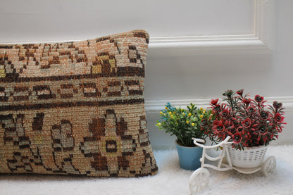 Handmade Turkish Kilim Lumbar Pillow Cover: Vintage Woven Rug, 12x20 inch