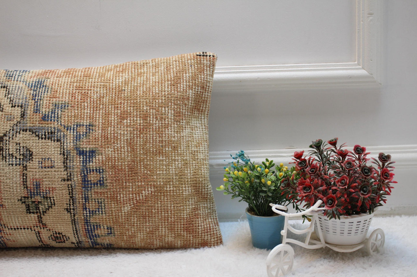 Handmade Turkish Rug Lumbar Pillow Cover: Orange Vintage Kilim, 12x20 inch