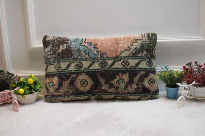 Floral Turkish Rug Lumbar Pillow Cover: Vintage Kilim, 12x20 inch