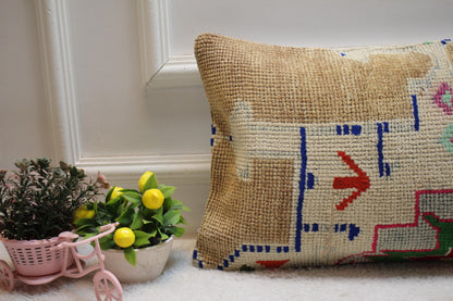 Handmade Kilim Pillow Cover: Upcycled Turkish Wool Rug, 12x20 inc