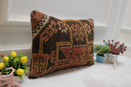 Vintage Turkish Rug Lumbar Pillow Cover: Black & Red, 12x20 inch