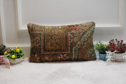 Vintage Turkish Rug Lumbar Pillow Cover: Upcycled Kilim, 12x20 inch