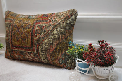 Vintage Turkish Rug Lumbar Pillow Cover: Upcycled Kilim, 12x20 inch