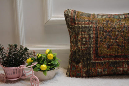 Vintage Turkish Rug Lumbar Pillow Cover: Upcycled Kilim, 12x20 inch
