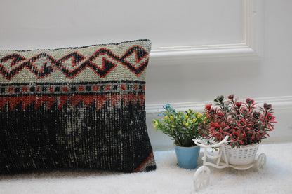 Handmade Lumbar Kilim Pillow Cover: Vintage Turkish Rug, 12x20