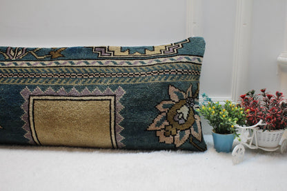 Handmade Kilim Lumbar Pillow Cover: Vintage Turkish Rug Design (12x36 in)