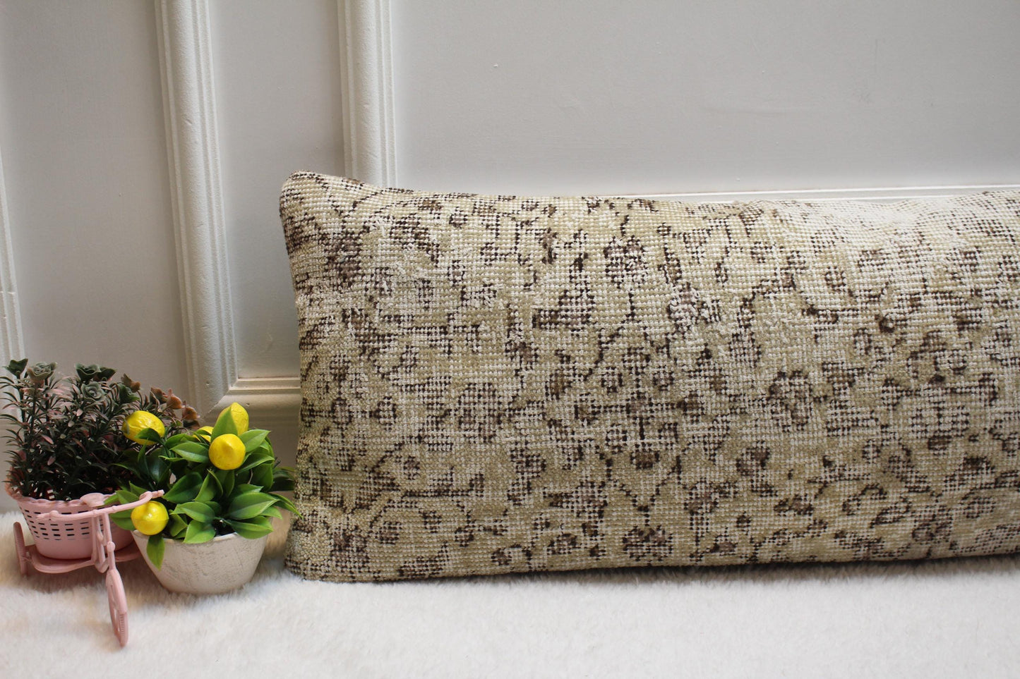 Floral Turkish Rug Lumbar Pillow Cover: Handmade Woven Pillow Case (12x36 in)