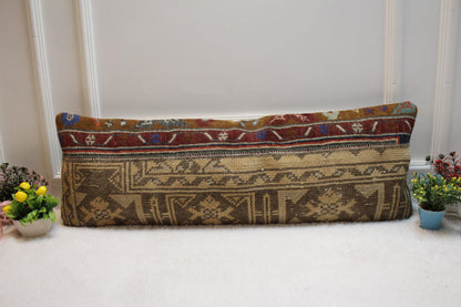 Patchwork Turkish Rug Lumbar Pillow Cover: Vintage Woven Design (12x36 in)