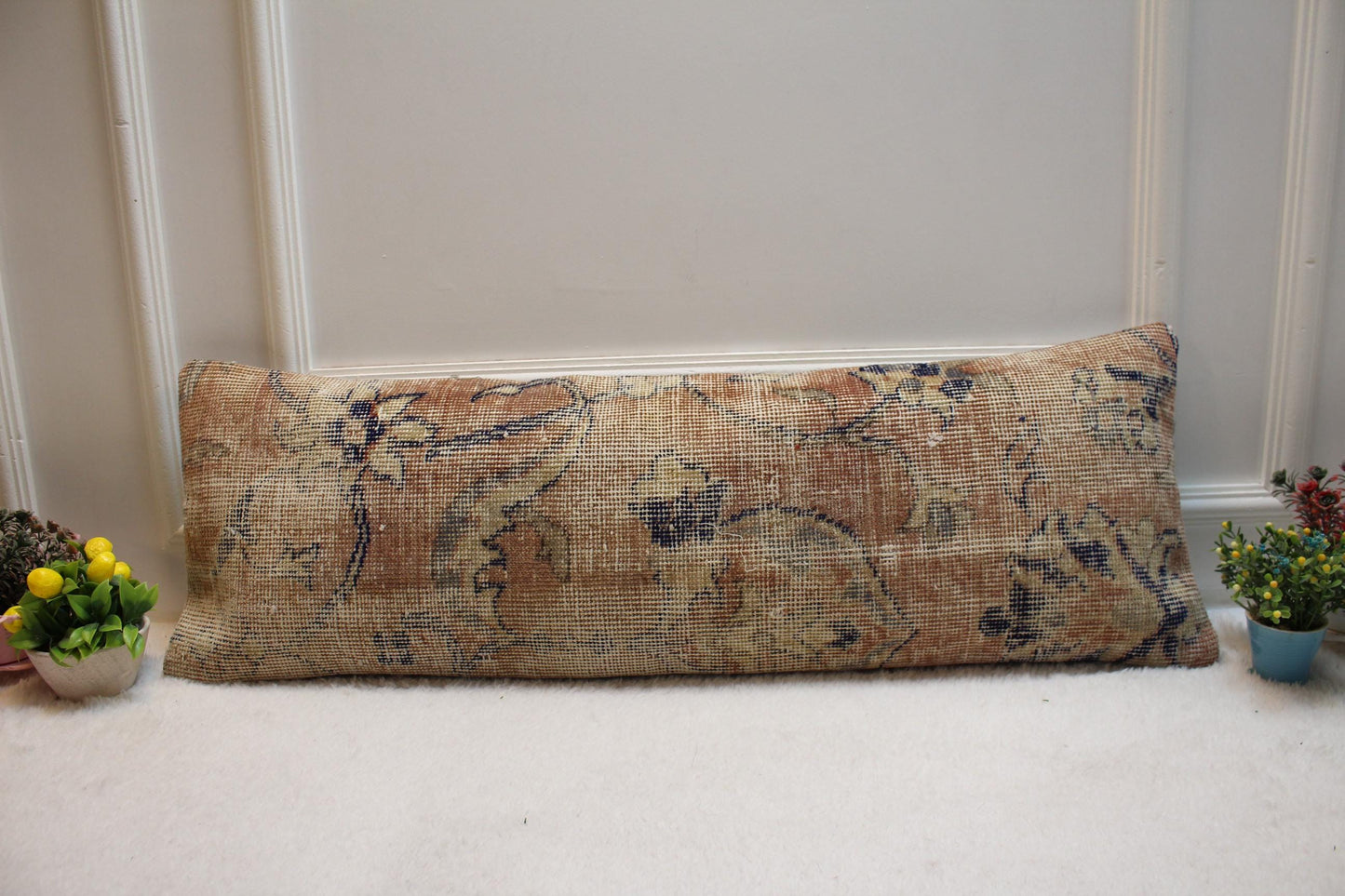 Floral Kilim Lumbar Pillow Cover: Upcycled Rug, 12x36 inch