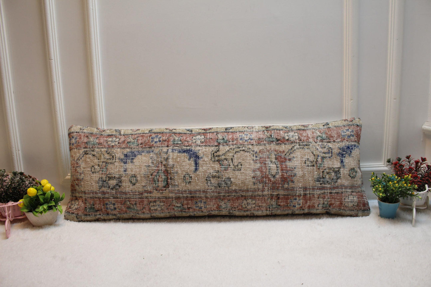 Handmade Anatolian Lumbar Pillow Cover: Vintage Turkish Rug, 12x36 inch