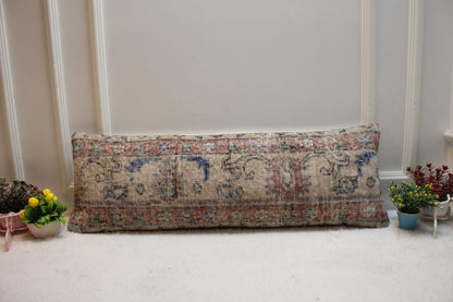 Handmade Anatolian Lumbar Pillow Cover: Vintage Turkish Rug, 12x36 inch