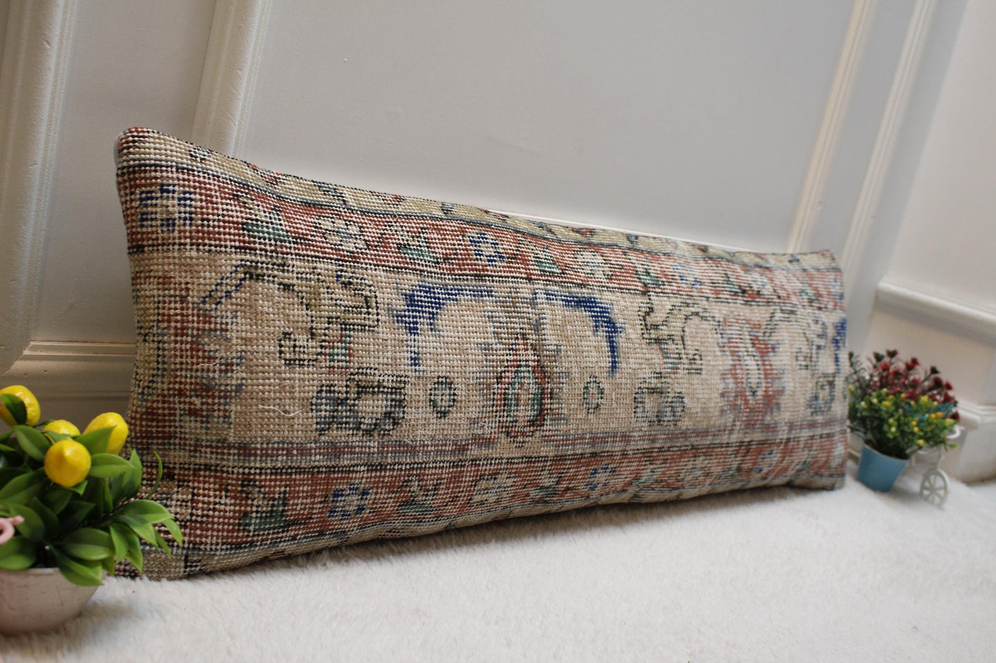 Handmade Anatolian Lumbar Pillow Cover: Vintage Turkish Rug, 12x36 inch