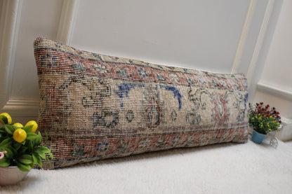 Handmade Anatolian Lumbar Pillow Cover: Vintage Turkish Rug, 12x36 inch