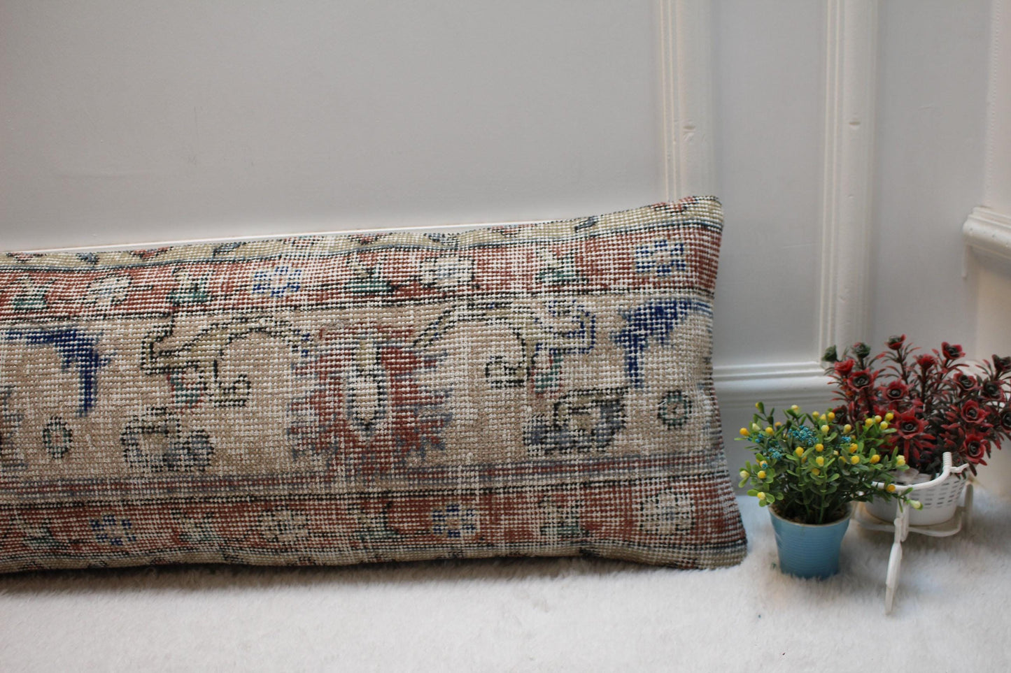 Handmade Anatolian Lumbar Pillow Cover: Vintage Turkish Rug, 12x36 inch