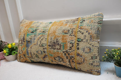 Handmade Kilim Lumbar Pillow Cover: Upcycled Rug Pillow, 12x24 inch