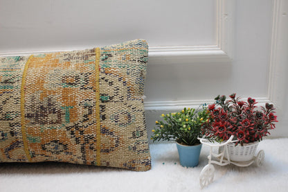 Handmade Kilim Lumbar Pillow Cover: Upcycled Rug Pillow, 12x24 inch