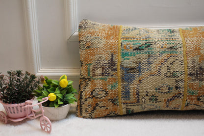Handmade Kilim Lumbar Pillow Cover: Upcycled Rug Pillow, 12x24 inch