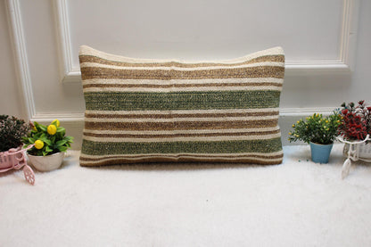 Striped Kilim Lumbar Pillow Cover: Vintage Rug Pillow, 12x24 inch