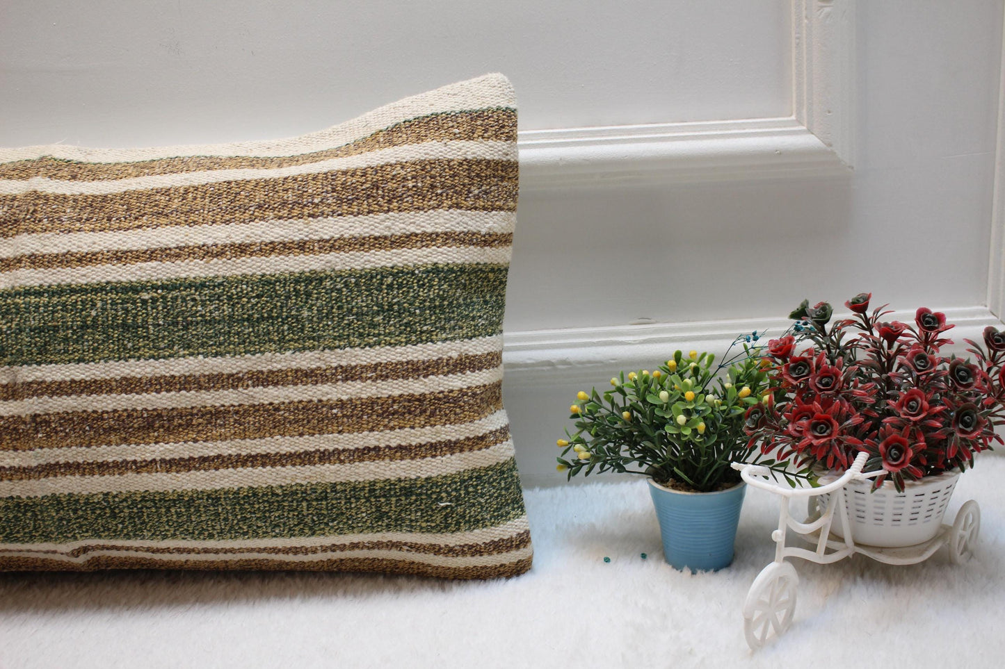 Striped Kilim Lumbar Pillow Cover: Vintage Rug Pillow, 12x24 inch