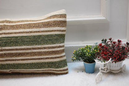 Striped Kilim Lumbar Pillow Cover: Vintage Rug Pillow, 12x24 inch