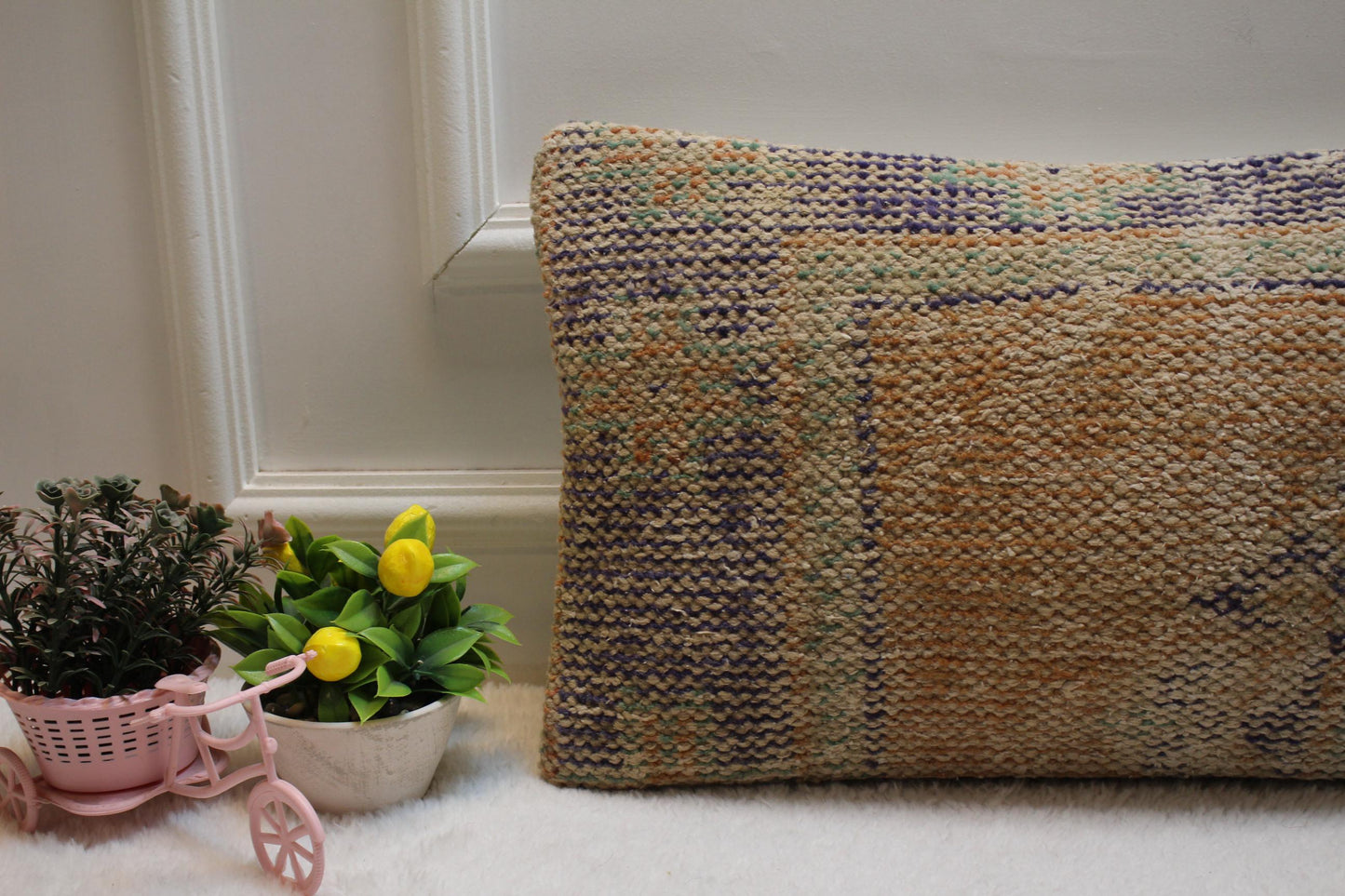 Handmade Kilim Lumbar Pillow Cover: Upcycled Woven Wool, 12x24 inch