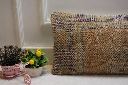 Handmade Kilim Lumbar Pillow Cover: Upcycled Woven Wool, 12x24 inch