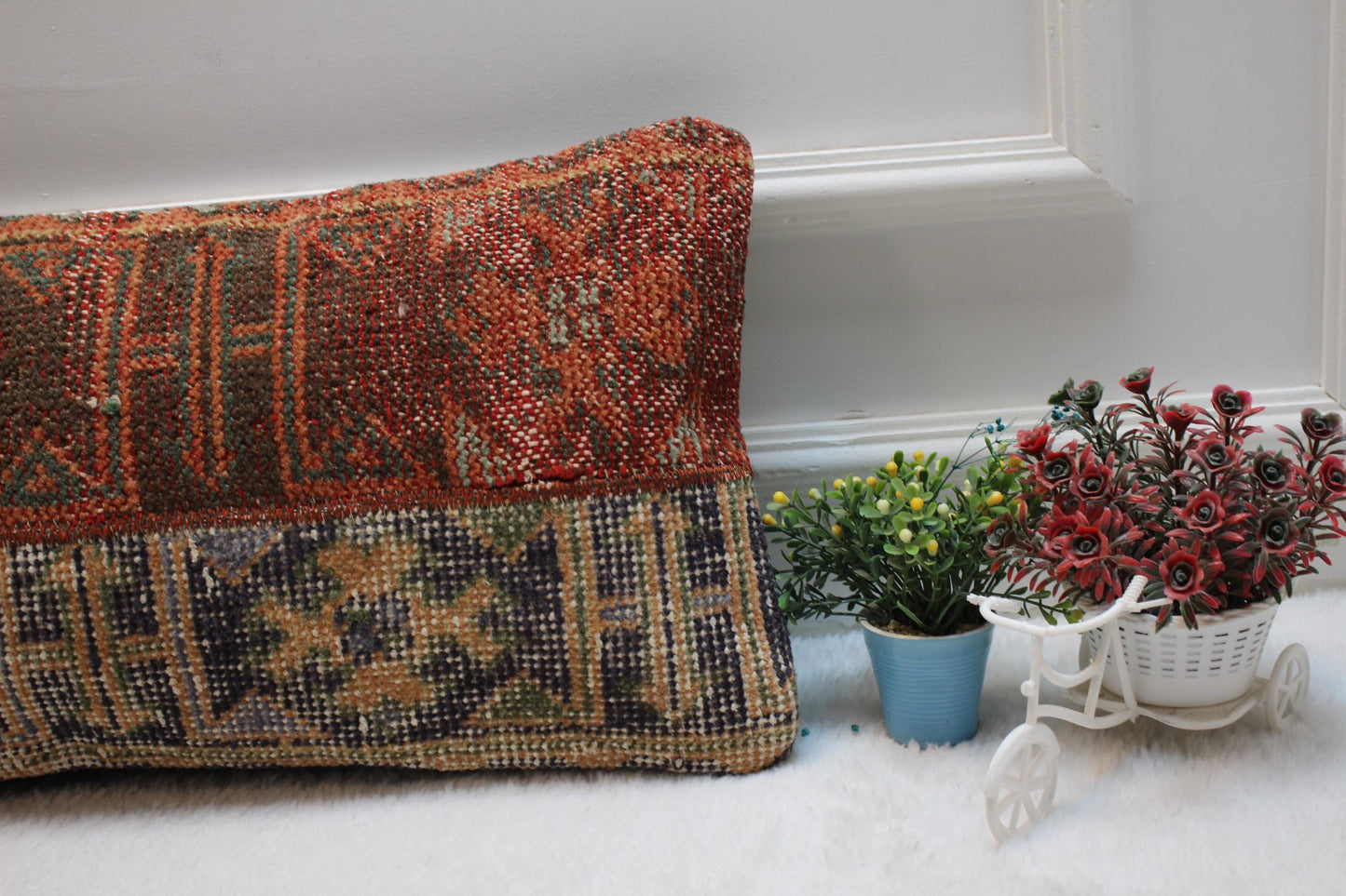Handmade Kilim Lumbar Pillow Cover: Upcycled Anatolian Wool (12x24 in)