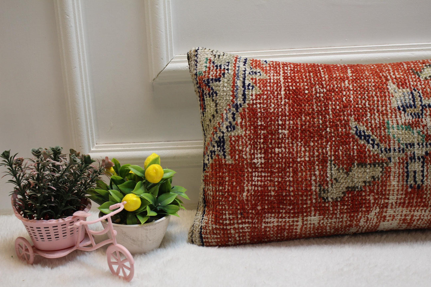 Handmade Red Floral Kilim Pillow Cover: Upcycled Woven Wool, 12x24