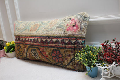 Patchwork Turkish Rug Lumbar Pillow Cover: Vintage Wool, 12x24 inc
