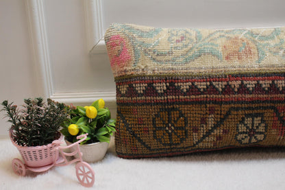 Patchwork Turkish Rug Lumbar Pillow Cover: Vintage Wool, 12x24 inc