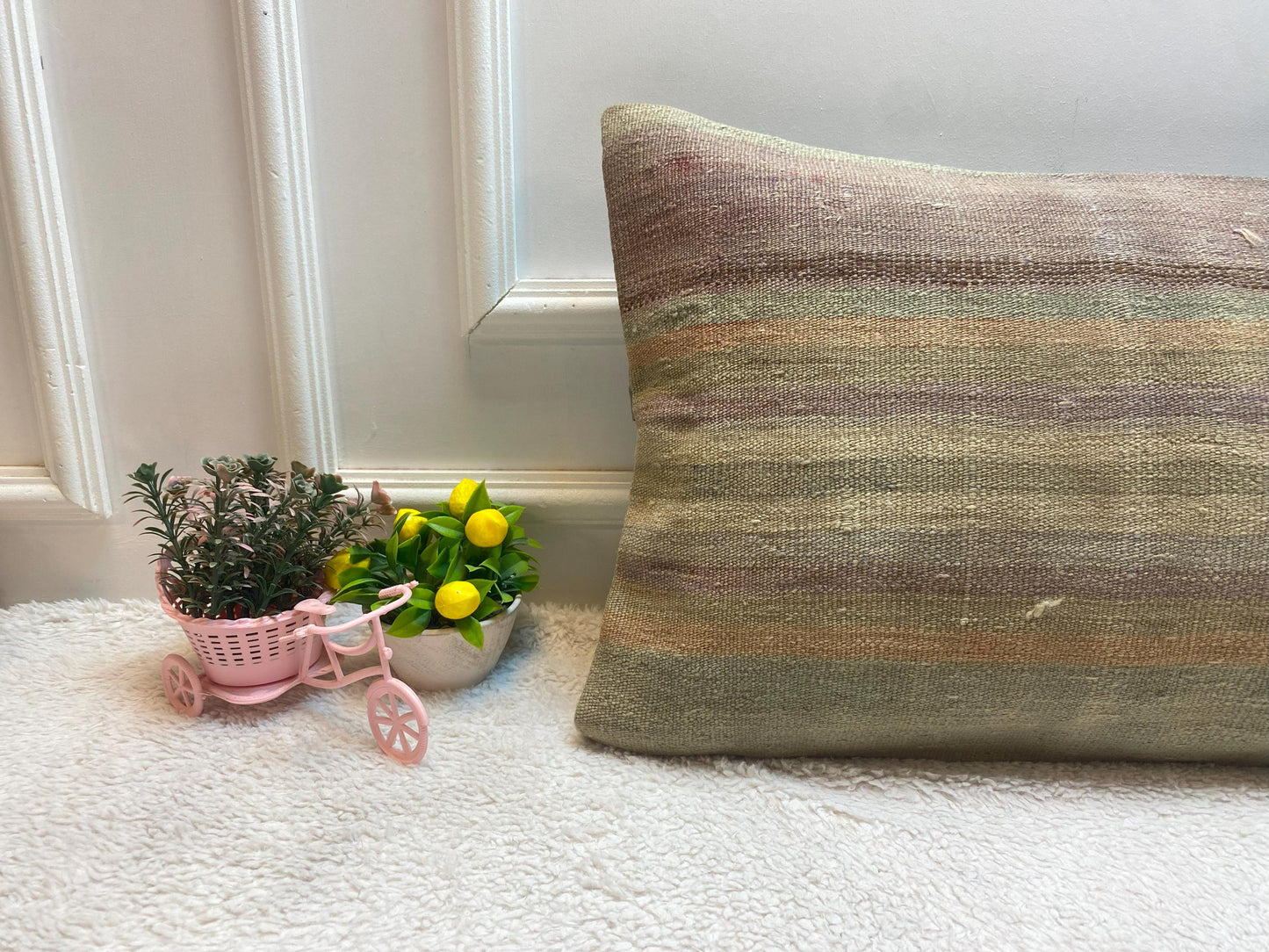 Striped Kilim Lumbar Pillow Cover: Vintage Woven Wool, 16x24 inch