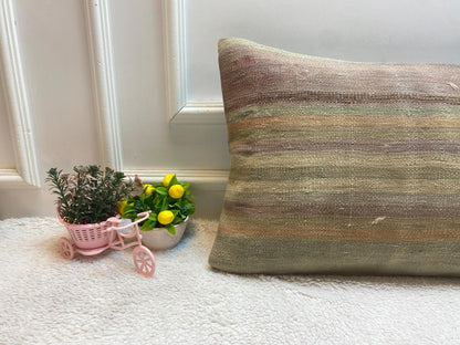 Striped Kilim Lumbar Pillow Cover: Vintage Woven Wool, 16x24 inch