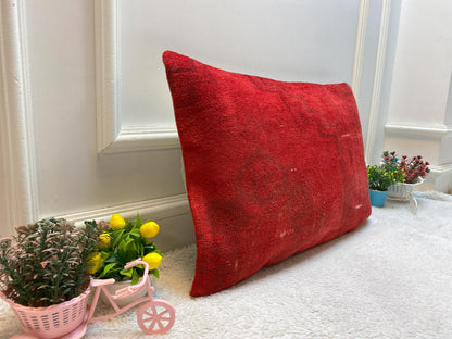Red Kilim Pillow Cover: Organic Wool Lumbar Pillow (16x24 in)
