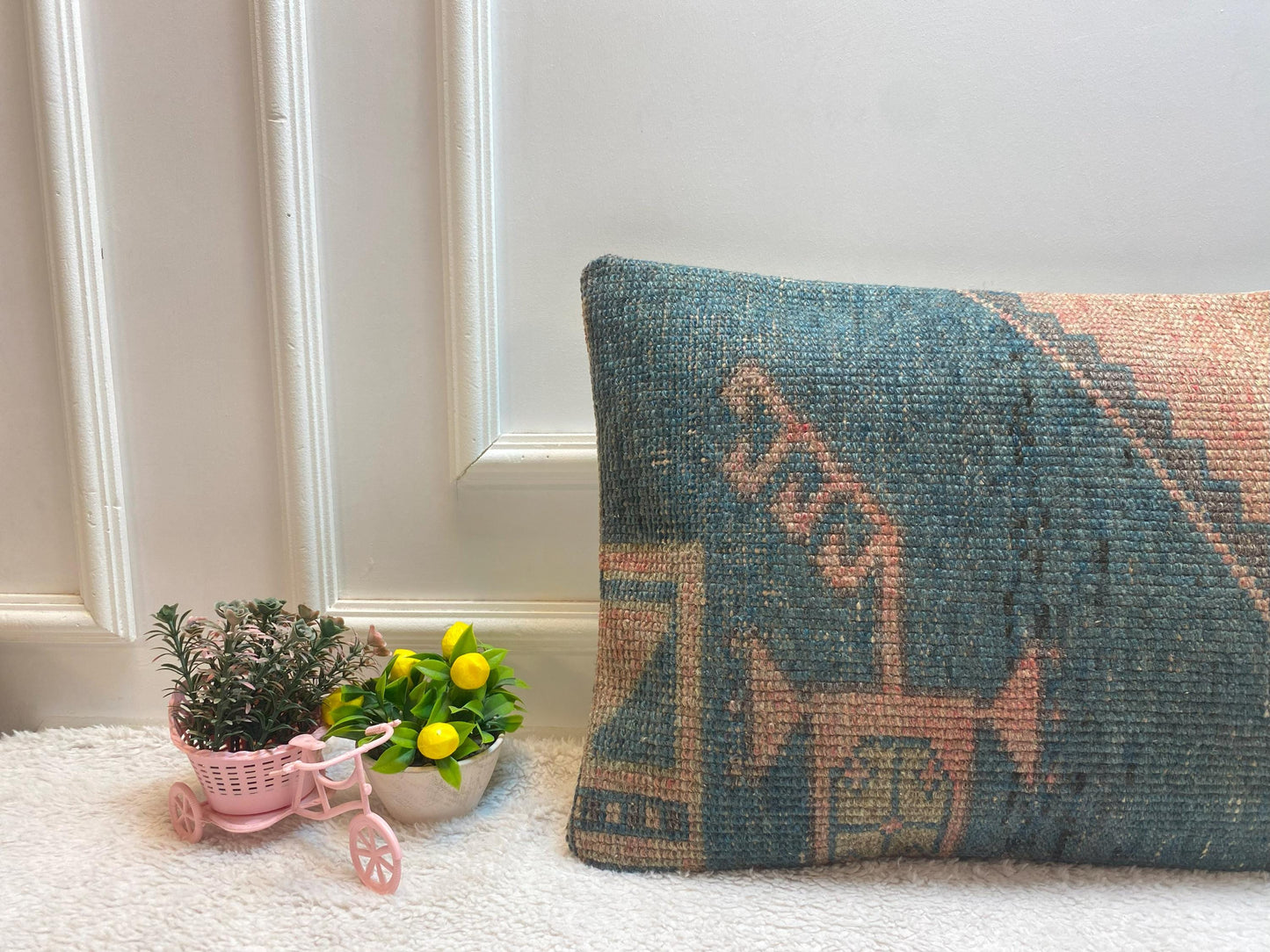 Lumbar Kilim Pillow Cover: Orange & Gray Turkish Rug, 16x24 inc