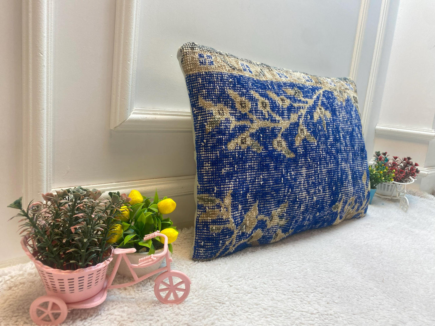 Blue Kilim Pillow Cover: Handmade Organic Wool Throw Pillow (16x24 inc)