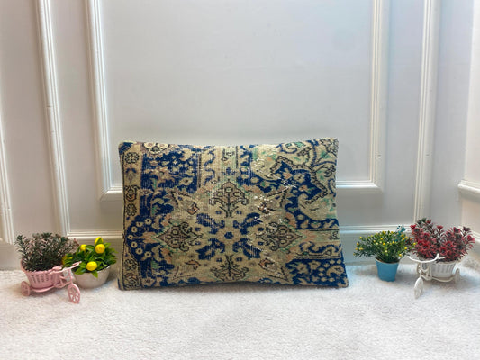 Vintage Anatolian Wool Lumbar Pillow: Handmade Rug Pillow Cover (16x24 in)
