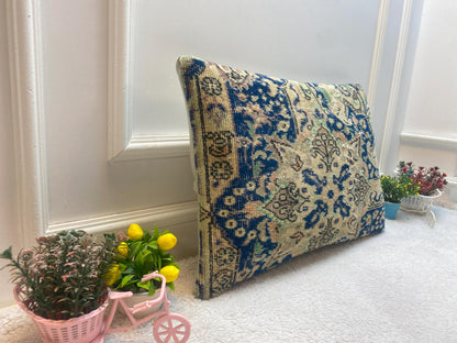 Vintage Anatolian Wool Lumbar Pillow: Handmade Rug Pillow Cover (16x24 in)