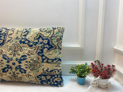 Vintage Anatolian Wool Lumbar Pillow: Handmade Rug Pillow Cover (16x24 in)