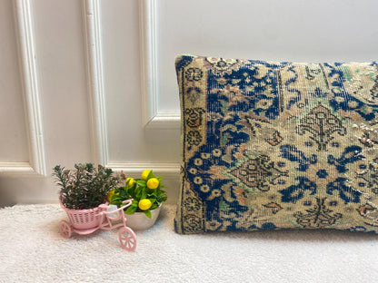 Vintage Anatolian Wool Lumbar Pillow: Handmade Rug Pillow Cover (16x24 in)