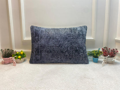 Gray Kilim Pillow Cover: Upcycled Vintage Rug, Handmade (16x24 in)