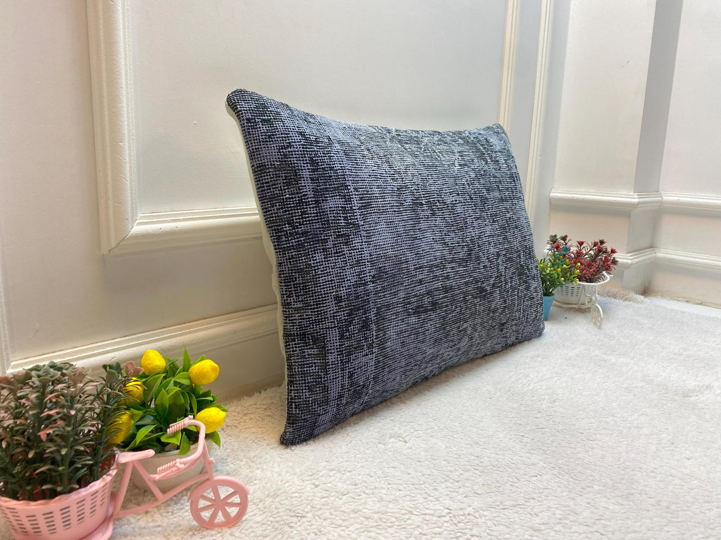 Gray Kilim Pillow Cover: Upcycled Vintage Rug, Handmade (16x24 in)